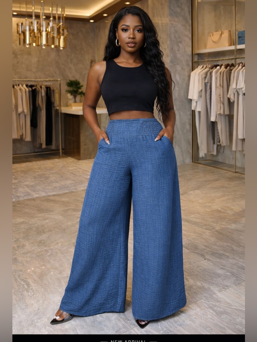 Wide Leg High-Rise Pants in Blue